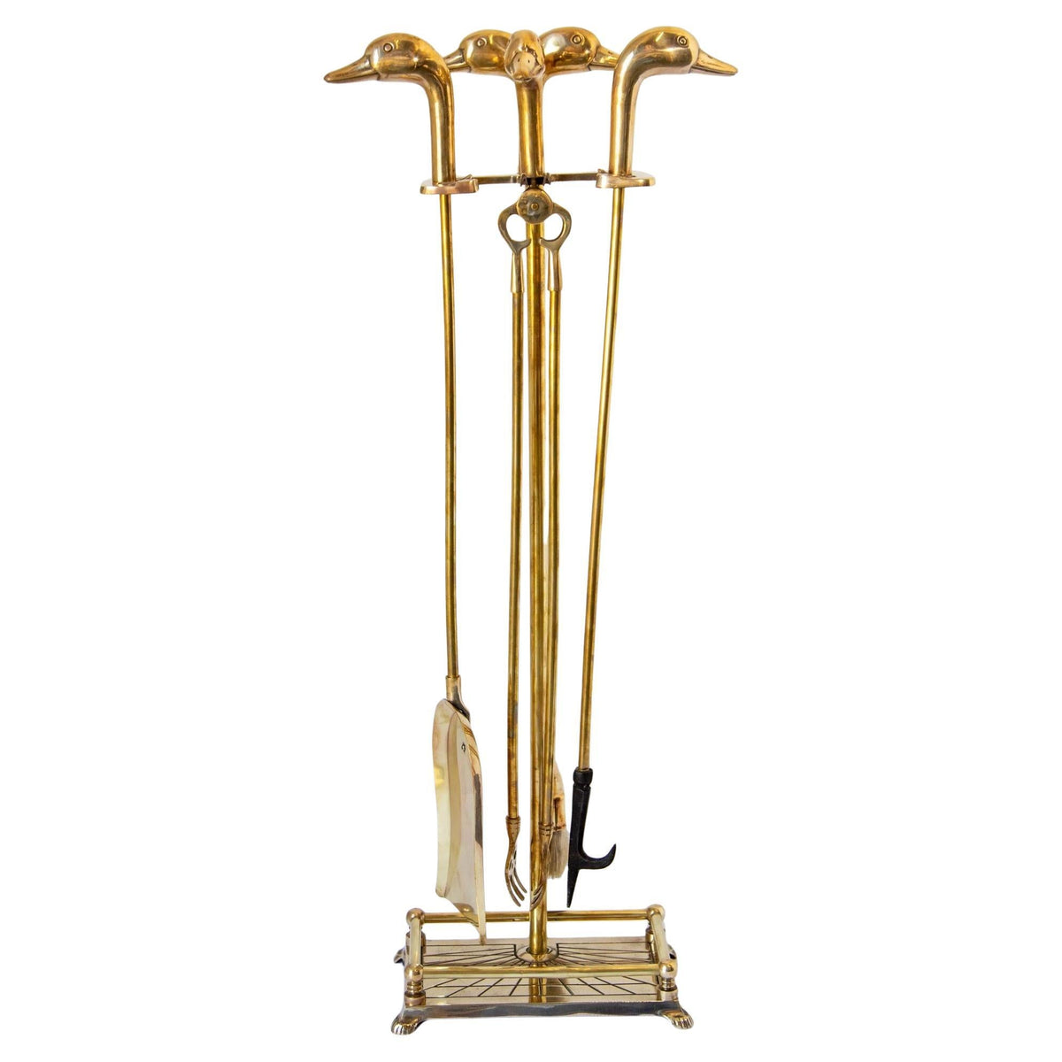Vintage French Solid Brass Duck Head Fireplace Tool Set, Maison Jansen Style, 19 — additional view 15