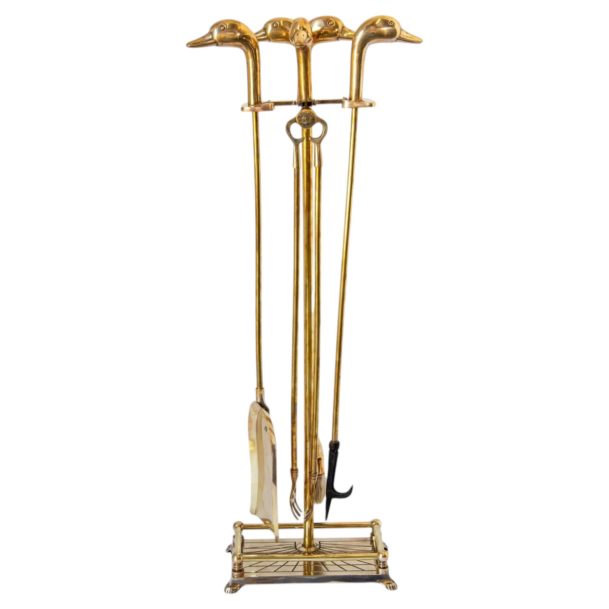 Vintage French Solid Brass Duck Head Fireplace Tool Set, Maison Jansen Style, 19 — main image