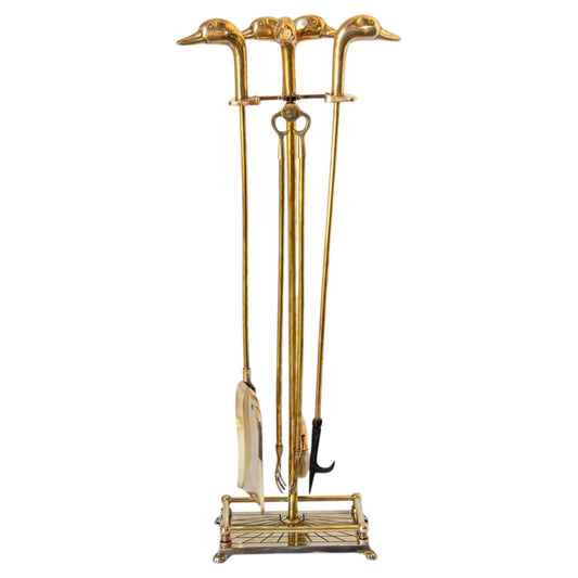 Vintage French Solid Brass Duck Head Fireplace Tool Set, Maison Jansen Style, 19 — main image