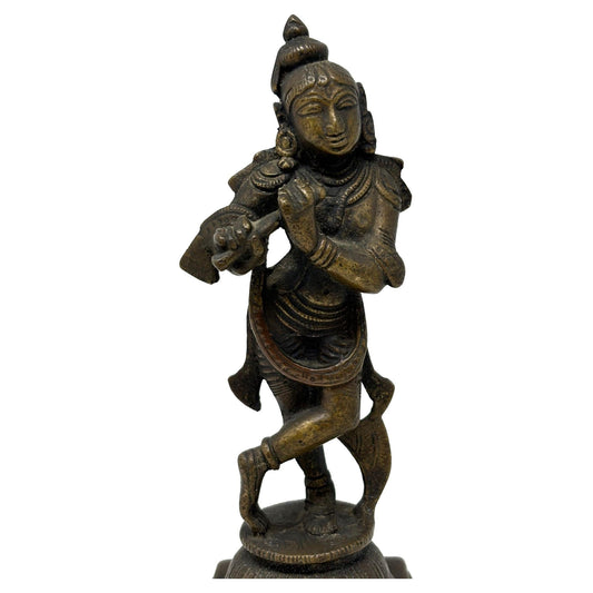 Antique Hindu Bronze Krishna Sculpture, Hand-Crafted Folk Art, India — India
