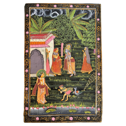 Vintage Rajasthani Krishna & Gopis Gouache and Gold Painting on Cloth — main image