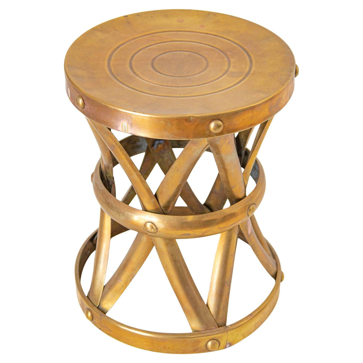 Hollywood Regency Polished Brass Drum Stool or Side Table, Mid-Century, 1950s — Unknown