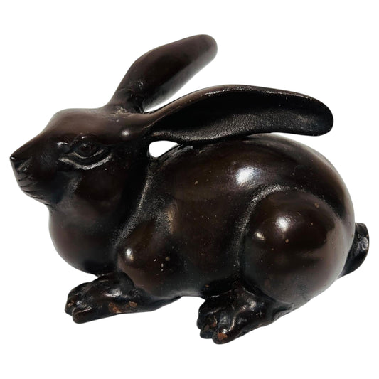 Mid-20th Century Japanese Hand Cast Bronze Rabbit Sculpture — Japan