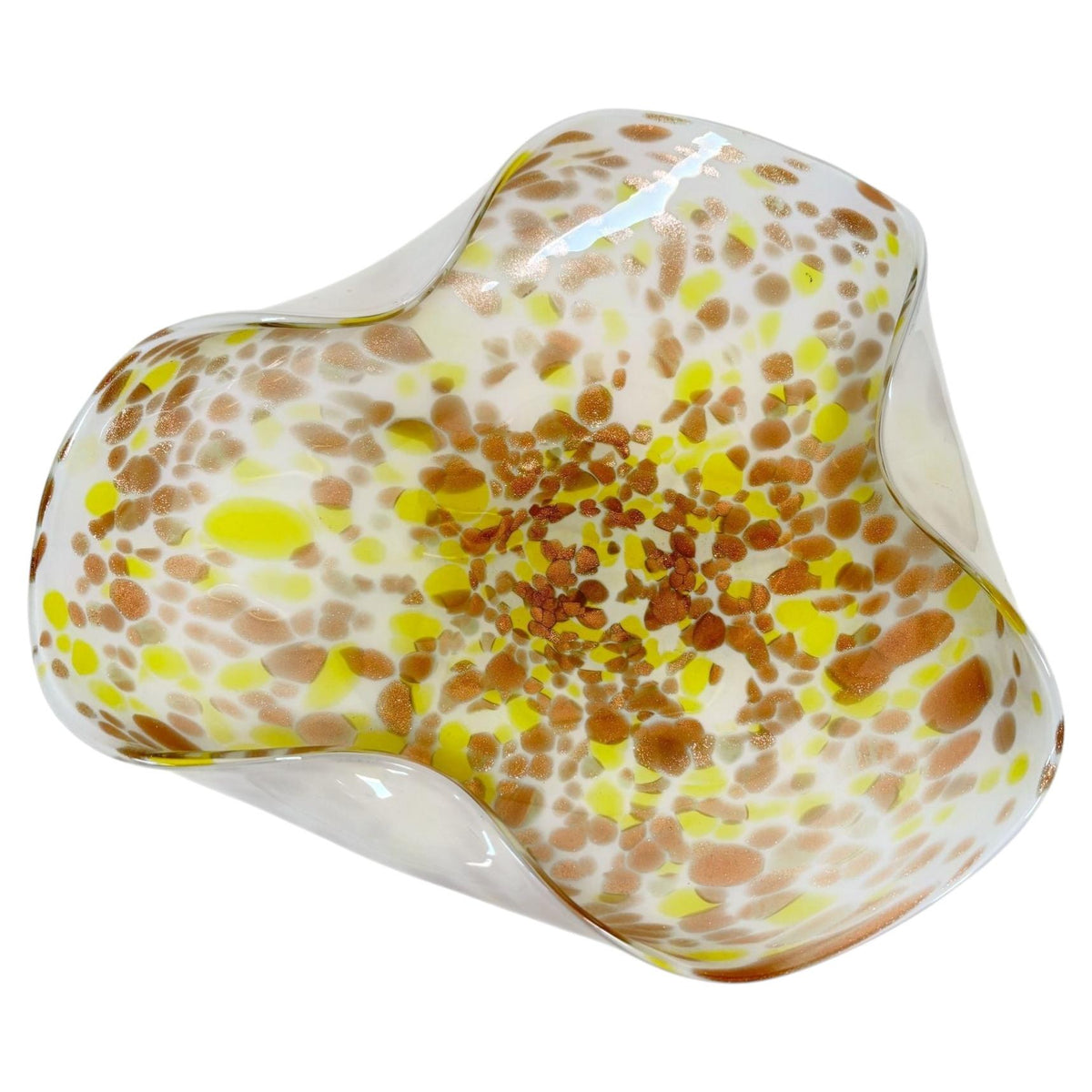 Large Murano Gold Aventurine Art Glass Bowl Flower Form Italy 1950s — additional view 11