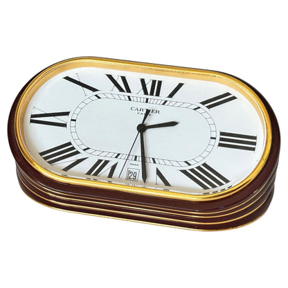 Cartier Paris Accordion Clock with Date and White Roman Numeral Dial Circa 1980 — detail view 3
