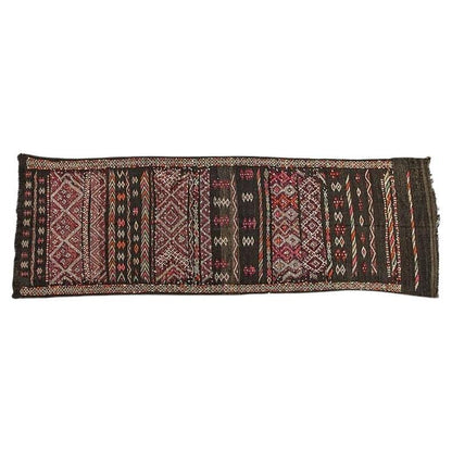 1950s Moroccan Zemmour Black Camel Hair & Wool Kilim Runner, 5 x 15.5 Ft — detail view 2