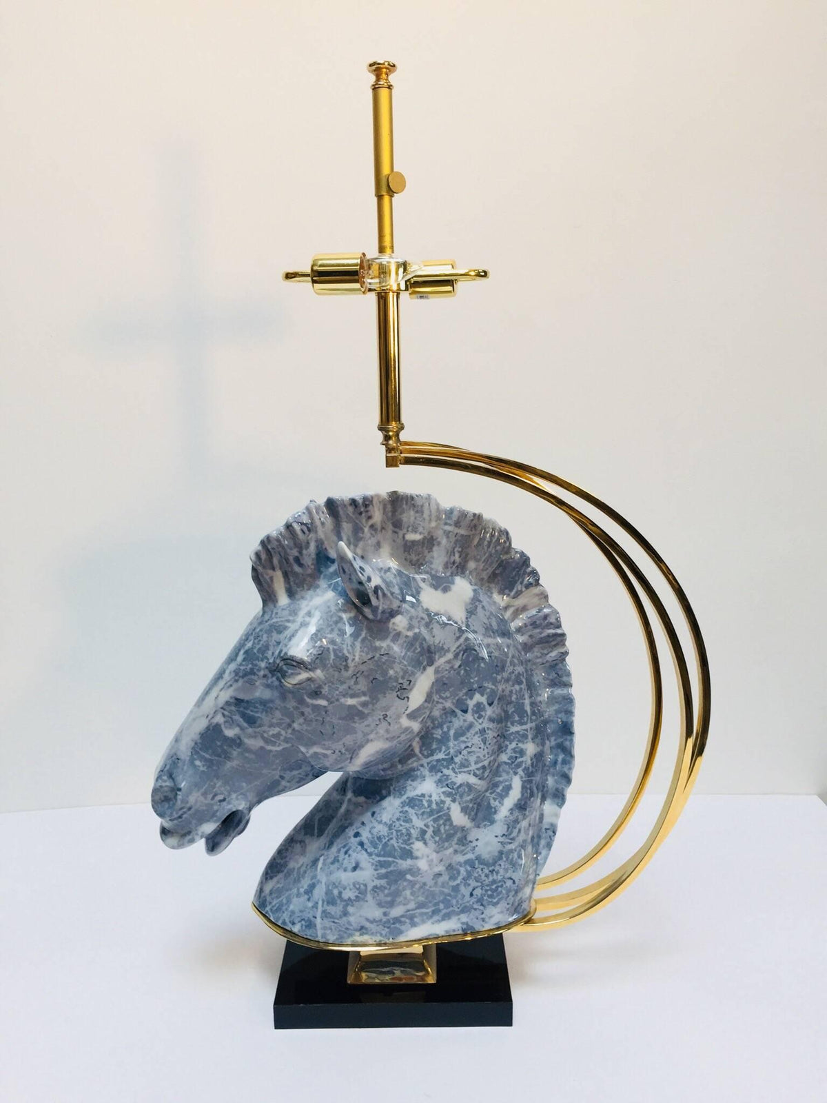 Italian Design Horse Bust Large Sculptural Table Lamp with Brass Accent 1980s — Italy