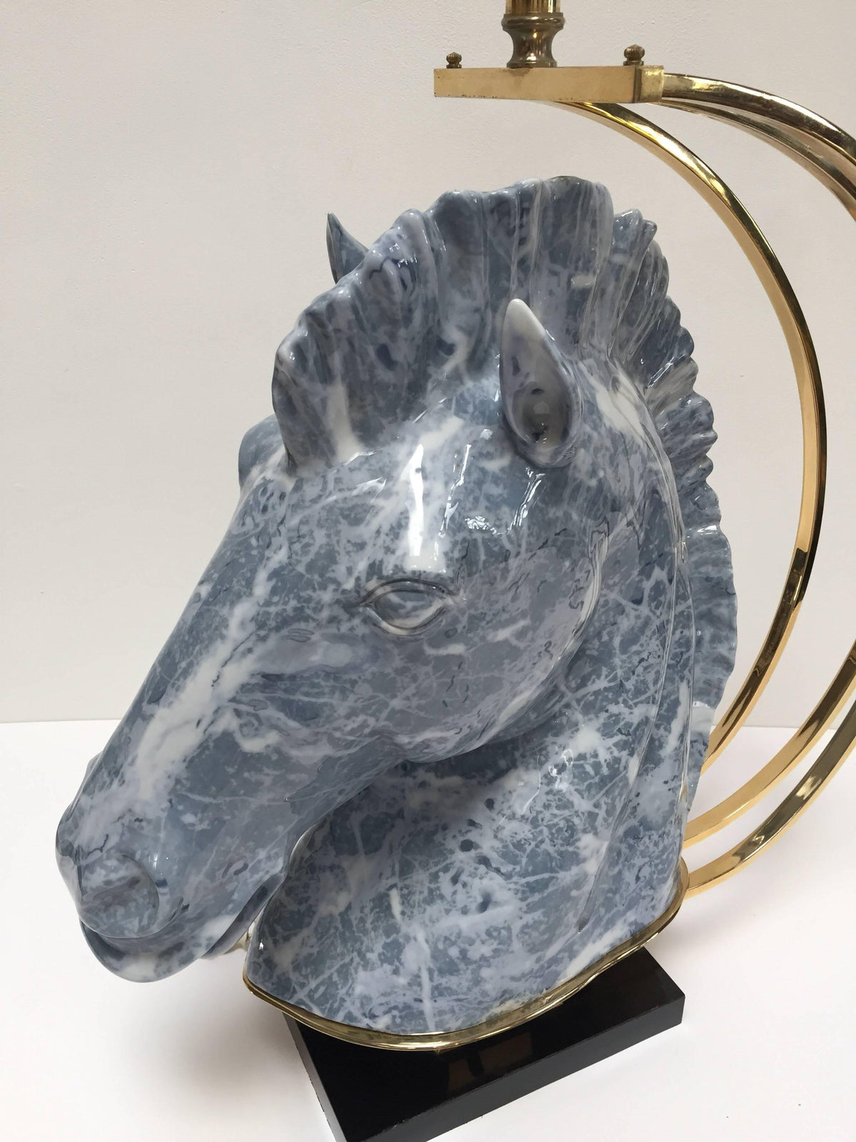 Italian Design Horse Bust Large Sculptural Table Lamp with Brass Accent 1980s — Italy