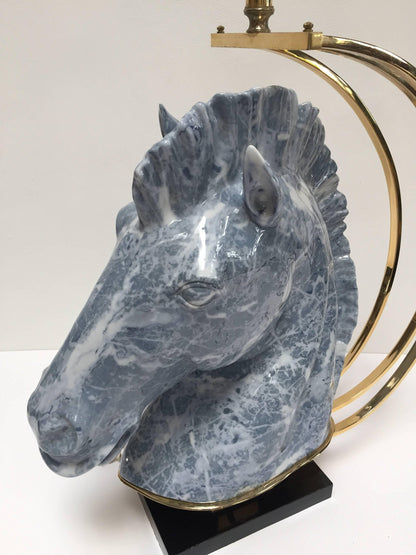 Italian Design Horse Bust Large Sculptural Table Lamp with Brass Accent 1980s — Italy