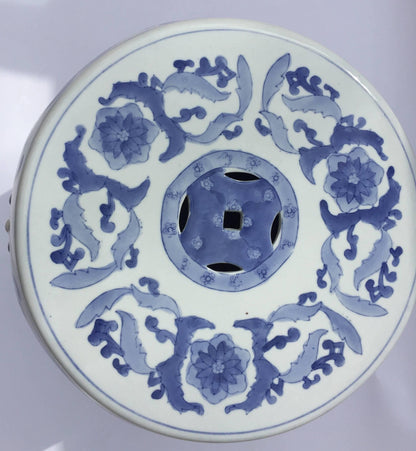 Ceramic Asian Garden Seat in Blue and White Floral Motifs — China