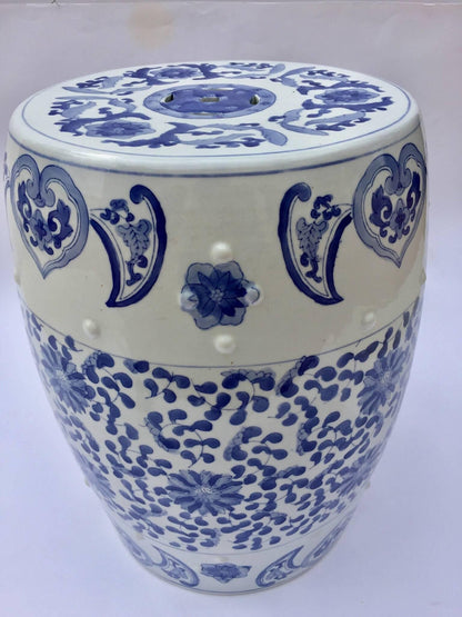 Ceramic Asian Garden Seat in Blue and White Floral Motifs — China