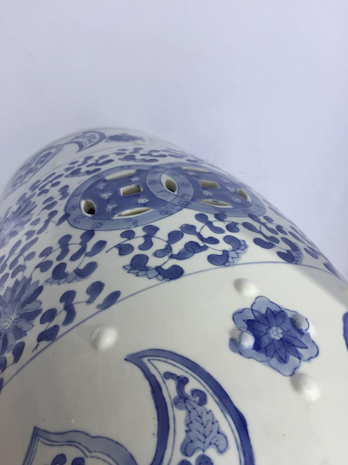 Ceramic Asian Garden Seat in Blue and White Floral Motifs — China