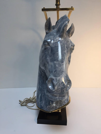 Italian Design Horse Bust Large Sculptural Table Lamp with Brass Accent 1980s — Italy