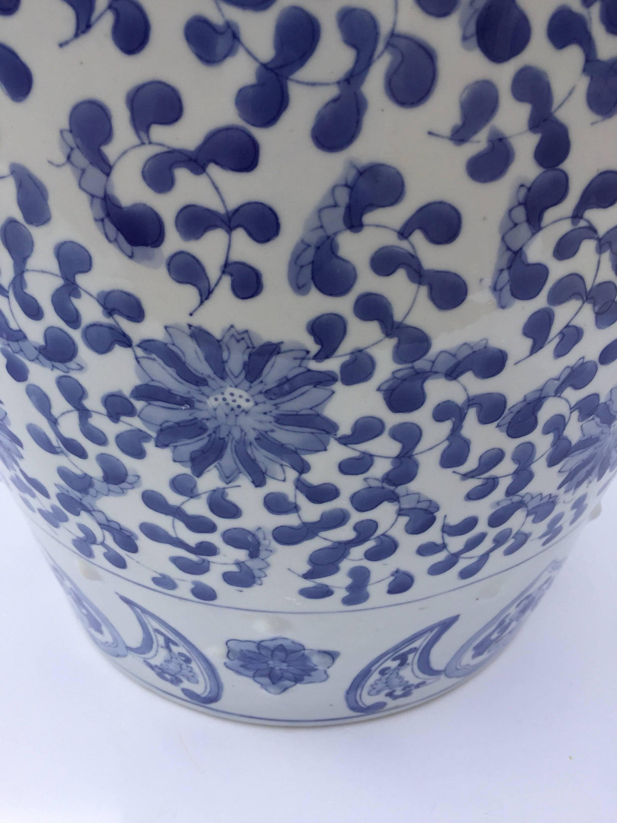 Ceramic Asian Garden Seat in Blue and White Floral Motifs — China