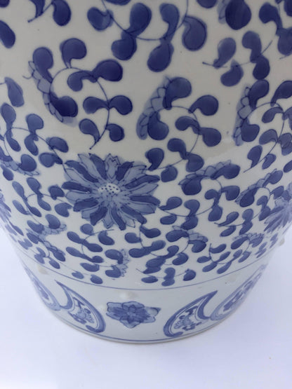 Ceramic Asian Garden Seat in Blue and White Floral Motifs — China