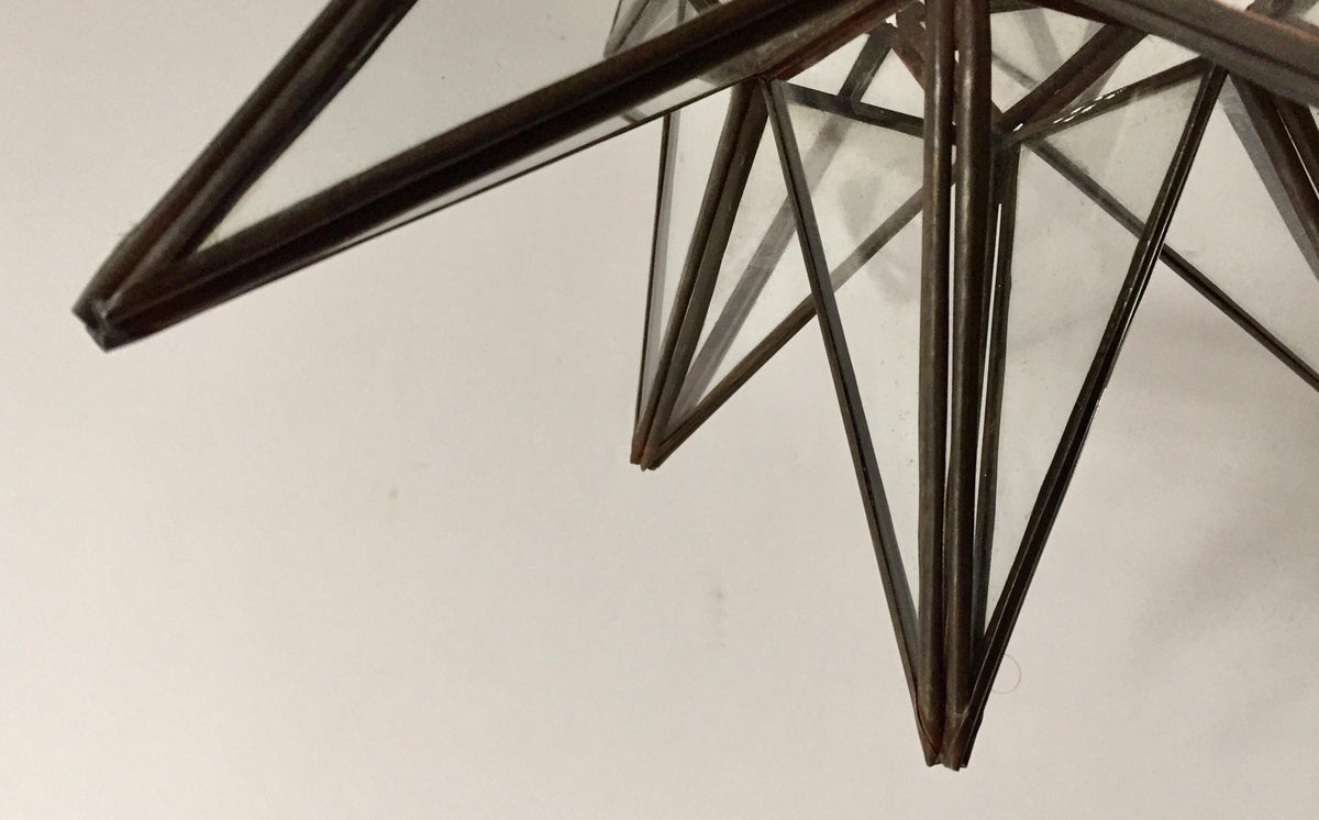 Moroccan Clear Glass and Metal Moravian Star Shape Lantern Pendant – view 7