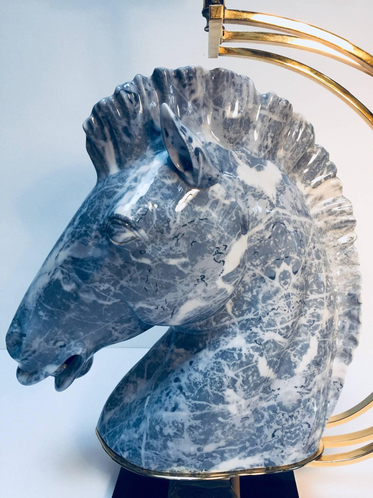 Italian Design Horse Bust Large Sculptural Table Lamp with Brass Accent 1980s — Italy