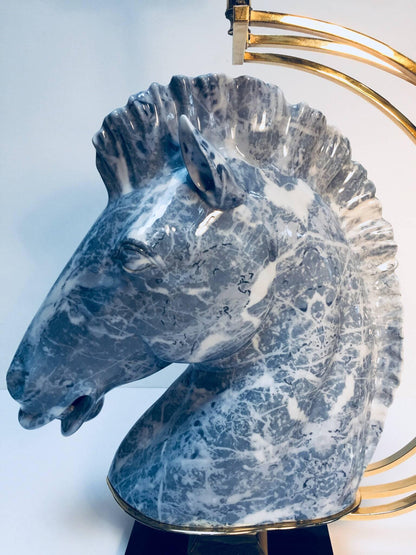 Italian Design Horse Bust Large Sculptural Table Lamp with Brass Accent 1980s — Italy