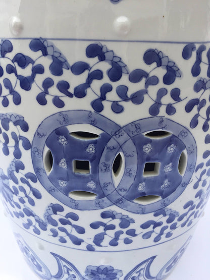 Ceramic Asian Garden Seat in Blue and White Floral Motifs — China