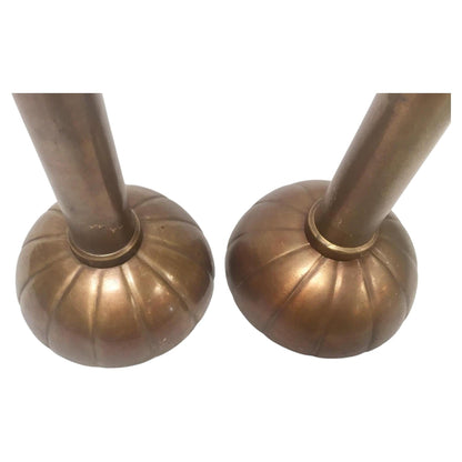 Pair of Large Brass Japanese Candlesticks on a Round Scalloped Base and Top — additional view 5