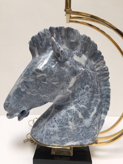 Italian Design Horse Bust Large Sculptural Table Lamp with Brass Accent 1980s — Italy