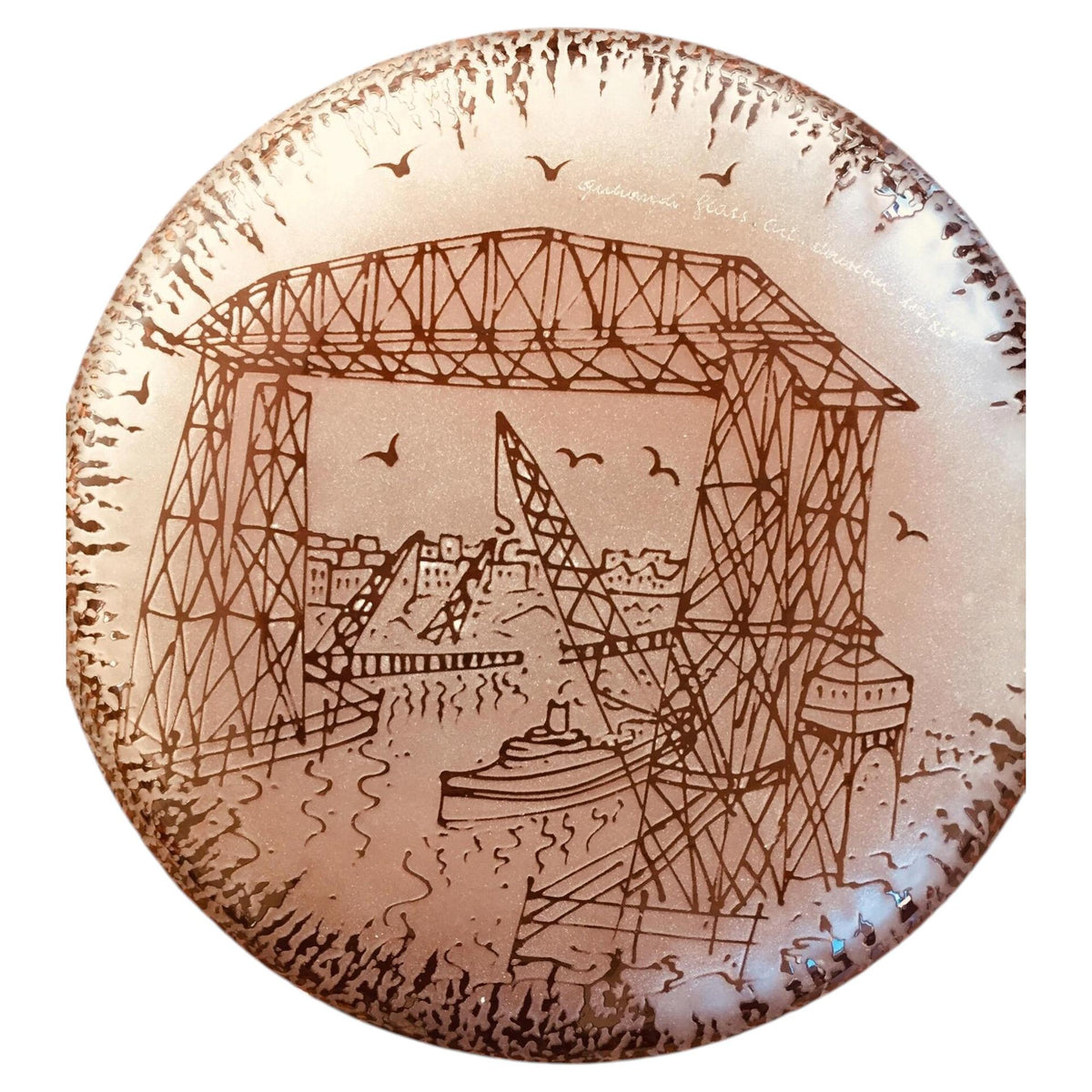 Querandi Hand Graved Art Glass Plate Bauhaus Industrial Style — additional view 9