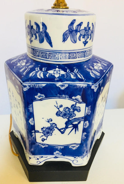 Pair of Blue and White Chinese Porcelain Tea Canisters Table Lamps — China
