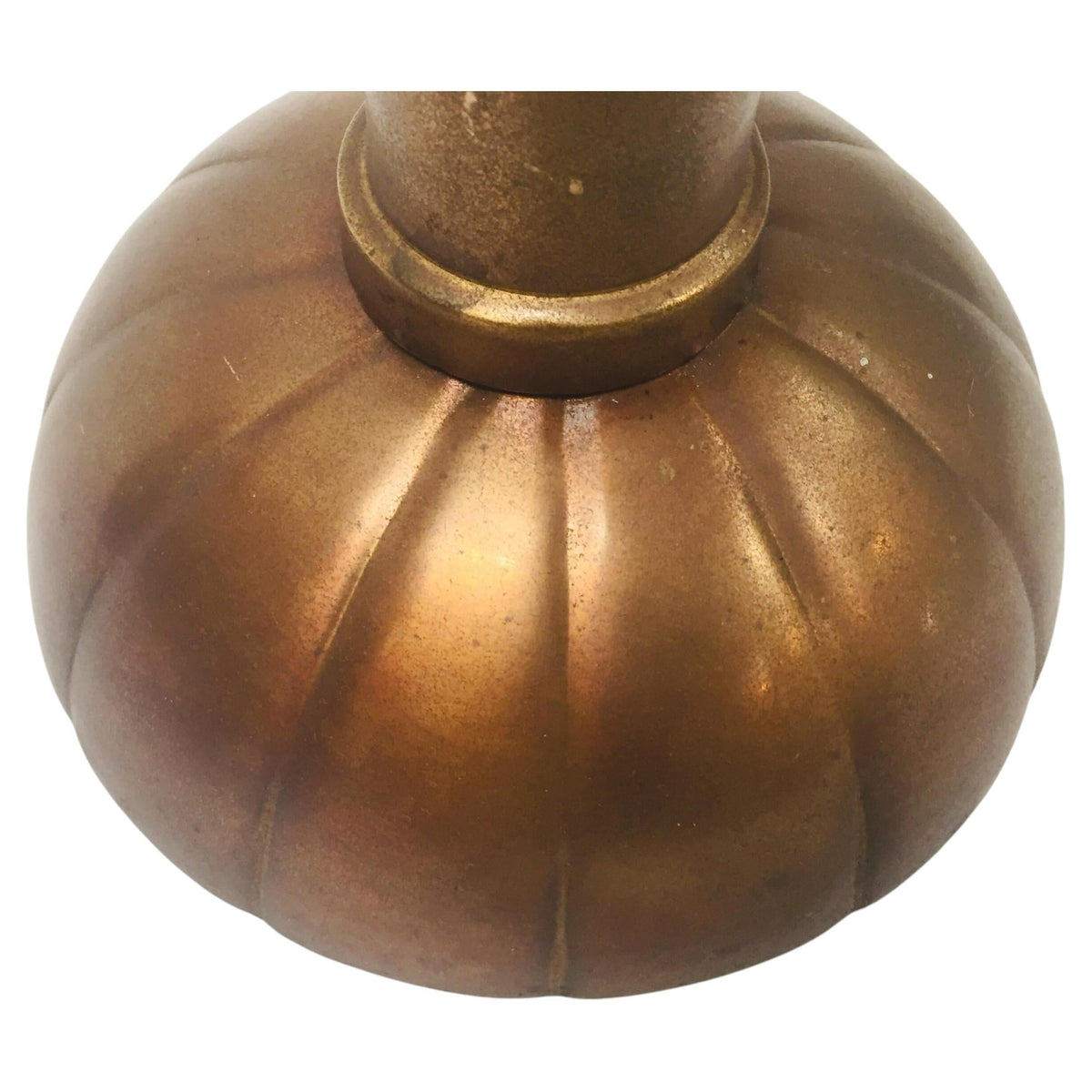 Pair of Large Brass Japanese Candlesticks on a Round Scalloped Base and Top — additional view 14