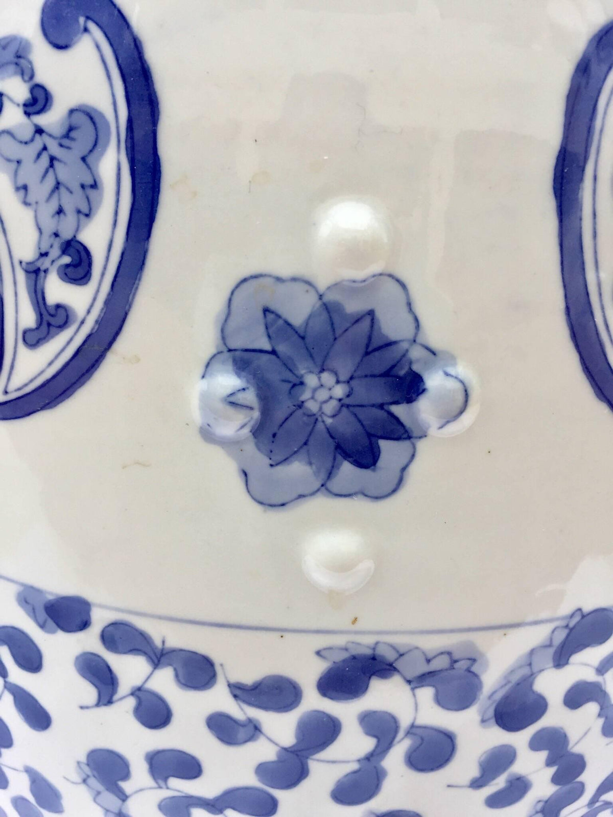 Ceramic Asian Garden Seat in Blue and White Floral Motifs — China