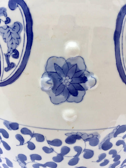 Ceramic Asian Garden Seat in Blue and White Floral Motifs — China
