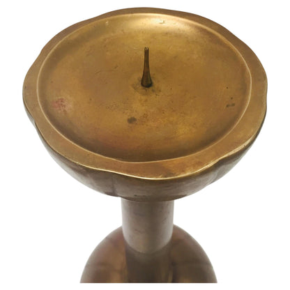 Pair of Large Brass Japanese Candlesticks on a Round Scalloped Base and Top — additional view 8