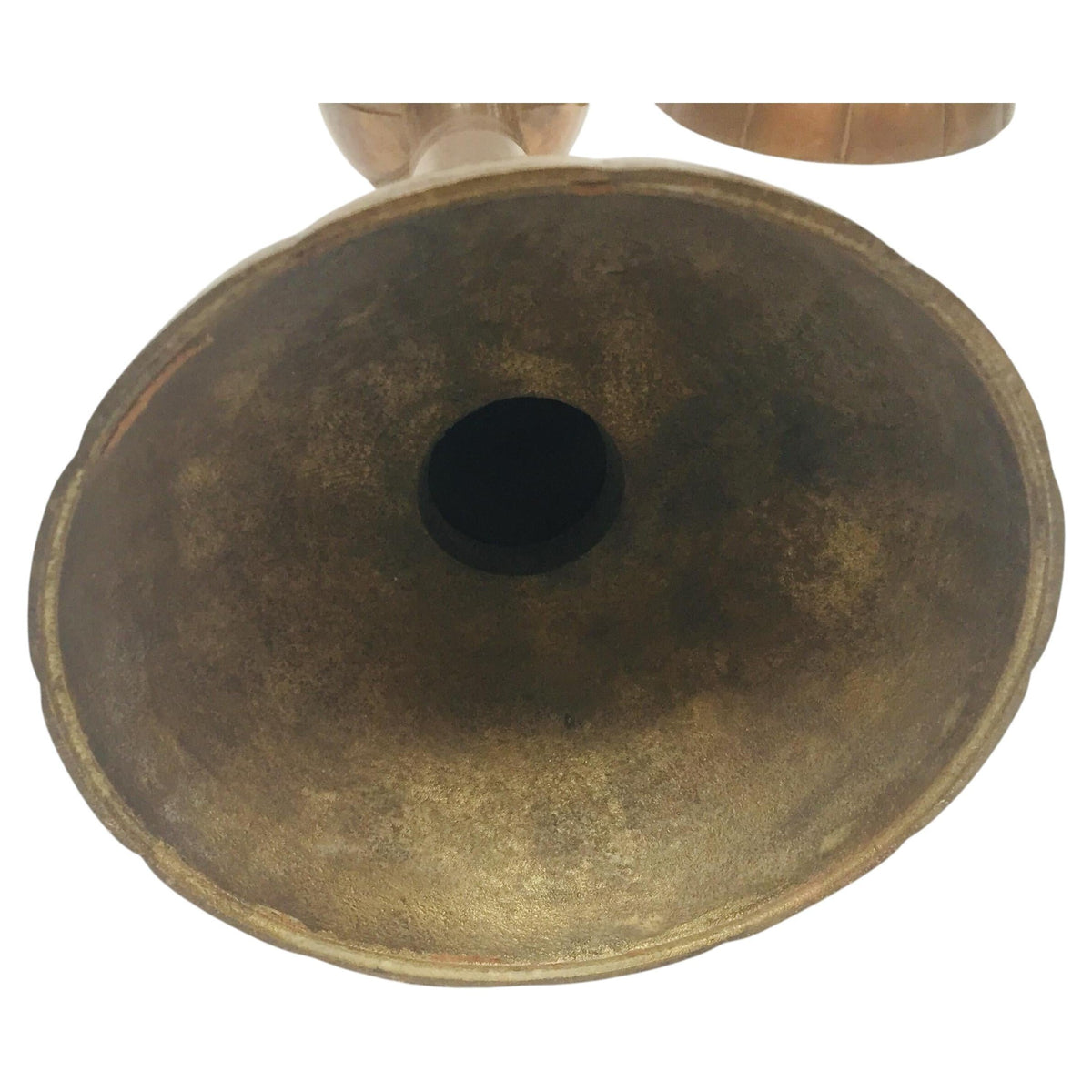 Pair of Large Brass Japanese Candlesticks on a Round Scalloped Base and Top — additional view 4