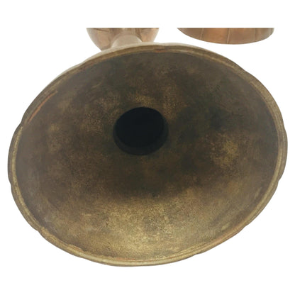 Pair of Large Brass Japanese Candlesticks on a Round Scalloped Base and Top — additional view 4