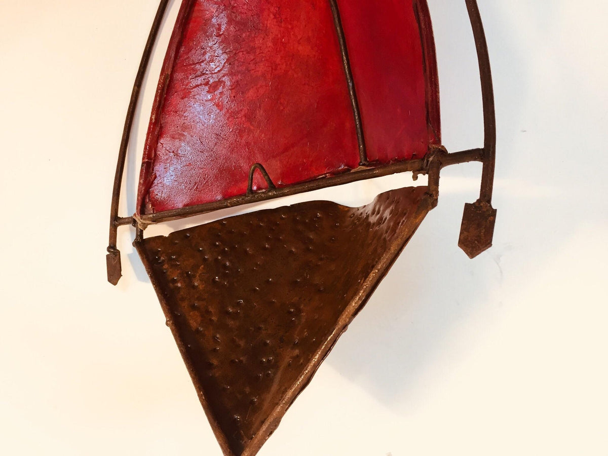 African Tribal Art Mask Parchment Wall Shade Sconces in Red – view 8