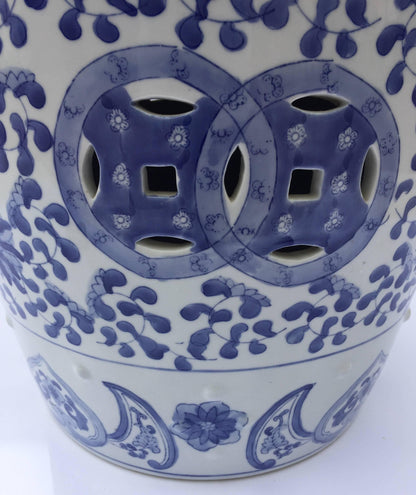 Ceramic Asian Garden Seat in Blue and White Floral Motifs — China
