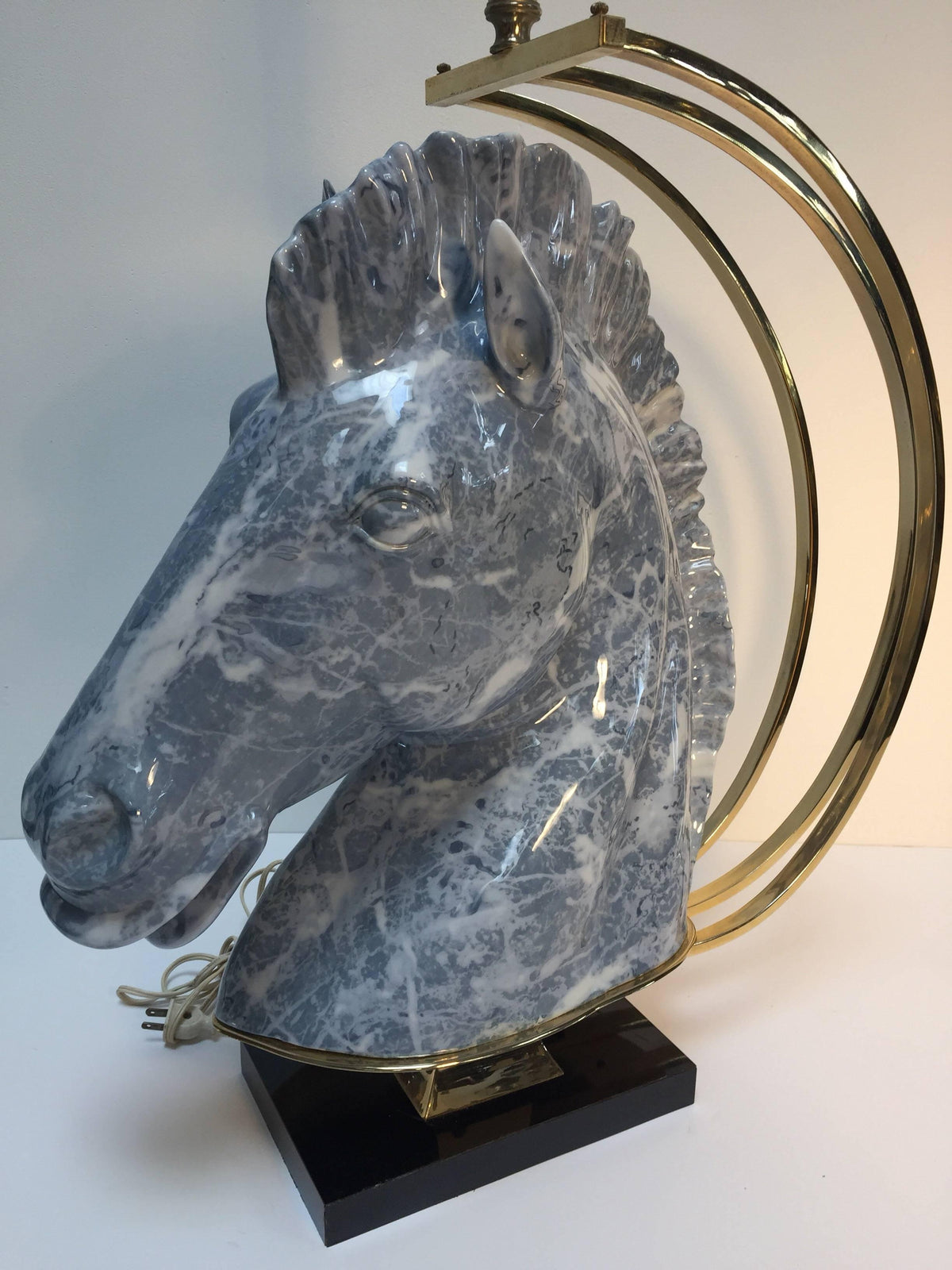 Italian Design Horse Bust Large Sculptural Table Lamp with Brass Accent 1980s — Italy