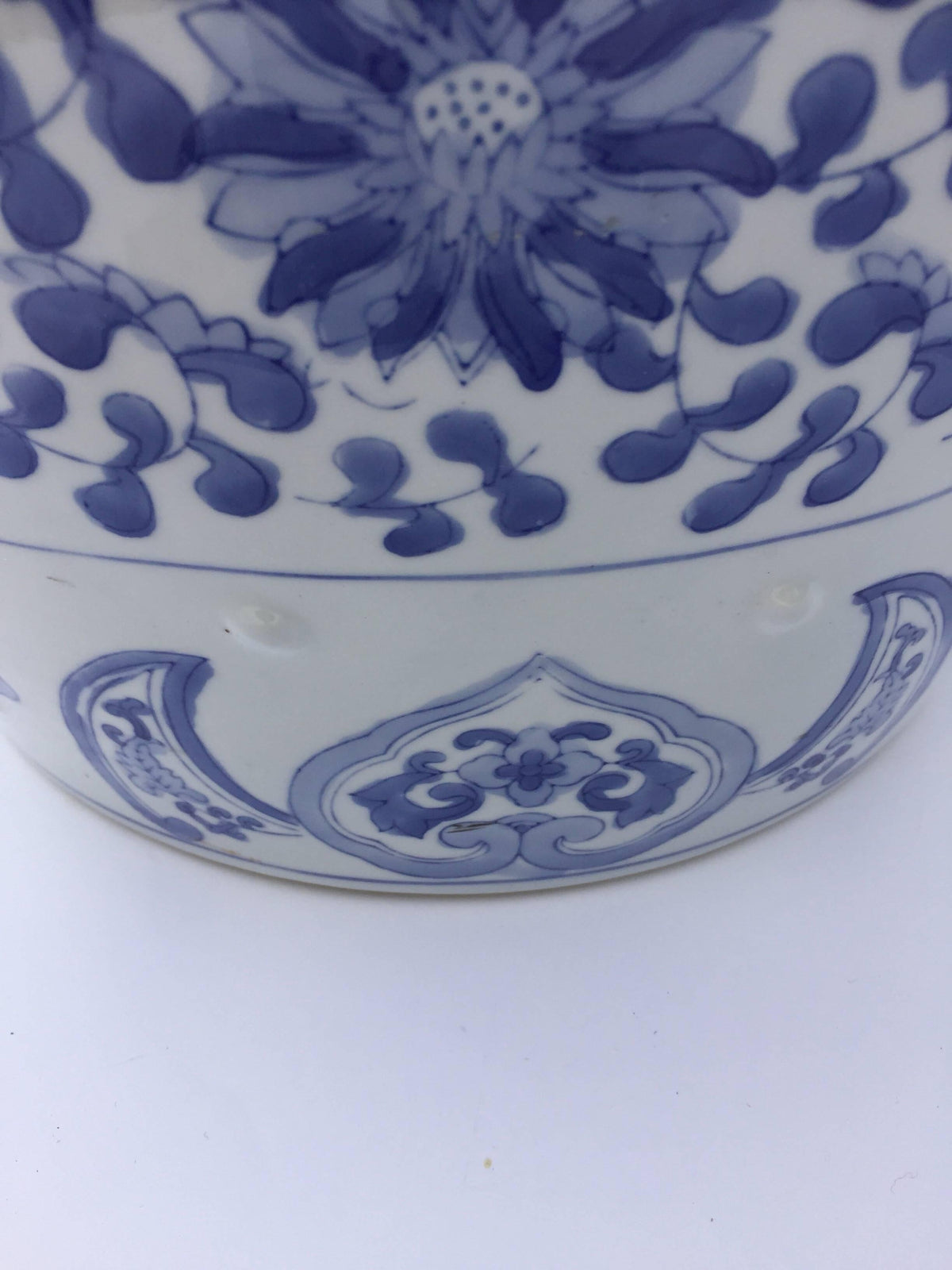 Ceramic Asian Garden Seat in Blue and White Floral Motifs — China
