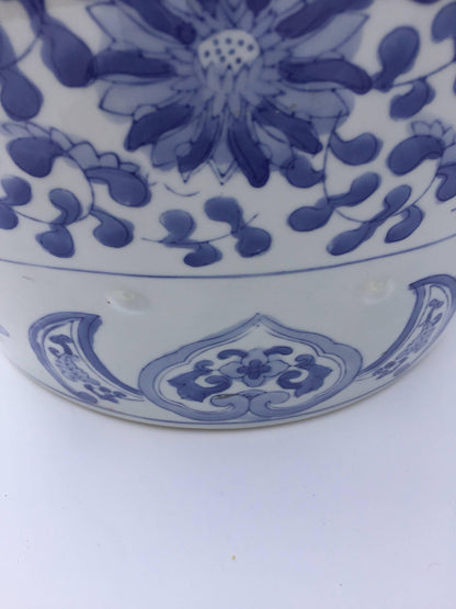 Ceramic Asian Garden Seat in Blue and White Floral Motifs — China