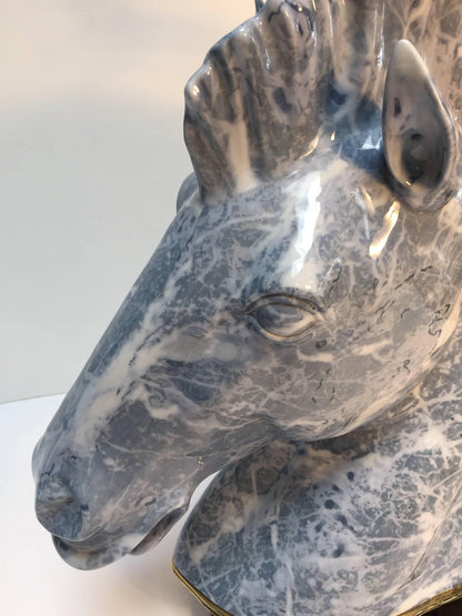 Italian Design Horse Bust Large Sculptural Table Lamp with Brass Accent 1980s — Italy