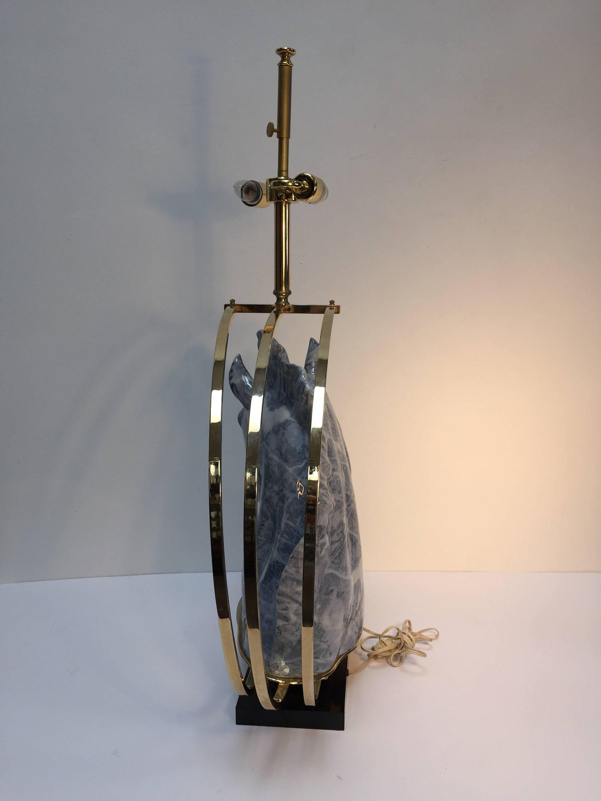 Italian Design Horse Bust Large Sculptural Table Lamp with Brass Accent 1980s — Italy