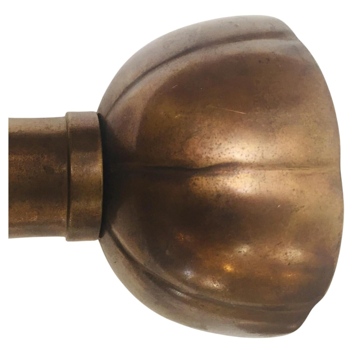 Pair of Large Brass Japanese Candlesticks on a Round Scalloped Base and Top — additional view 2