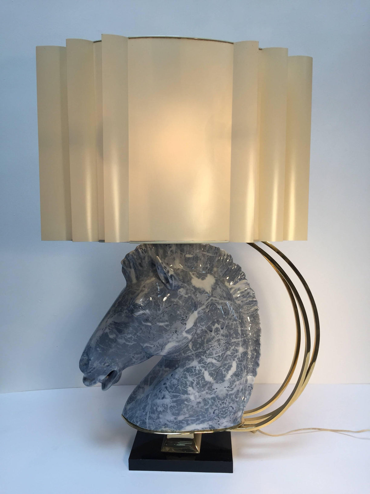 Italian Design Horse Bust Large Sculptural Table Lamp with Brass Accent 1980s — Italy