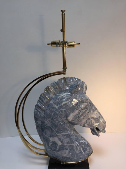 Italian Design Horse Bust Large Sculptural Table Lamp with Brass Accent 1980s — Italy