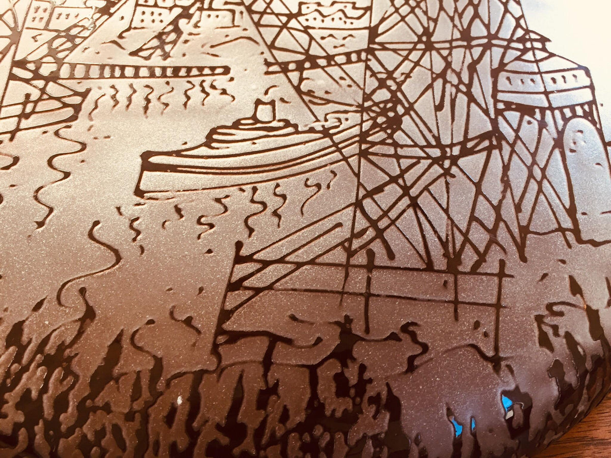 Querandi Hand Graved Art Glass Plate Bauhaus Industrial Style — additional view 15