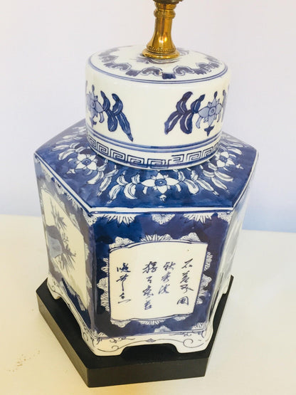Pair of Blue and White Chinese Porcelain Tea Canisters Table Lamps — China