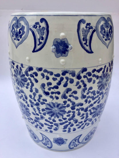 Ceramic Asian Garden Seat in Blue and White Floral Motifs — China