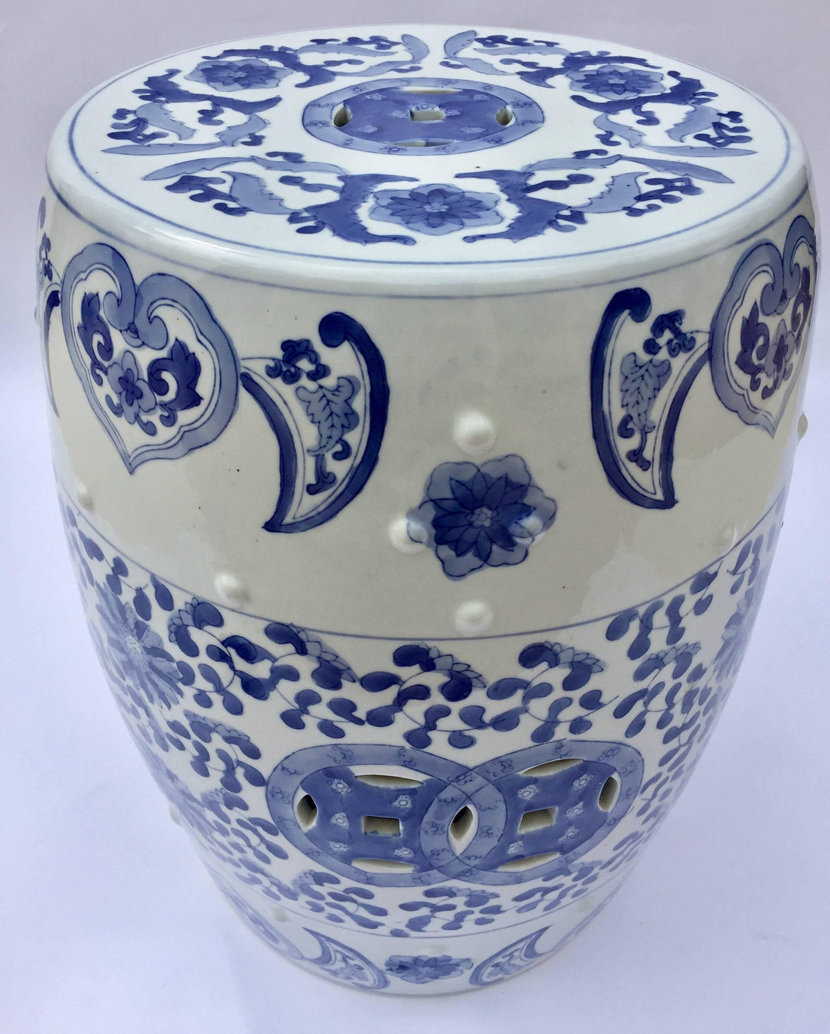 Ceramic Asian Garden Seat in Blue and White Floral Motifs — China