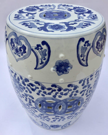 Ceramic Asian Garden Seat in Blue and White Floral Motifs — China