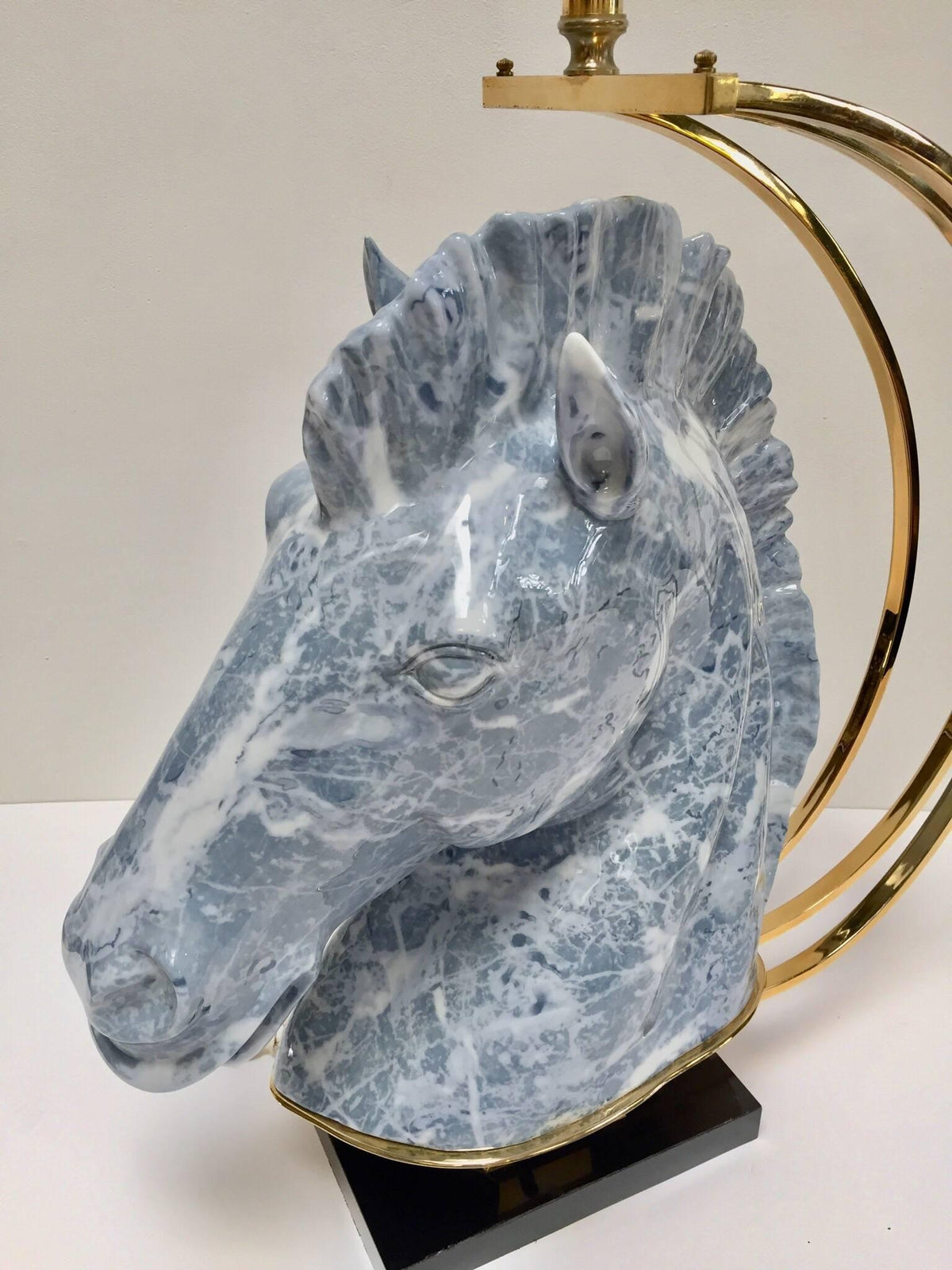 Italian Design Horse Bust Large Sculptural Table Lamp with Brass Accent 1980s — Italy