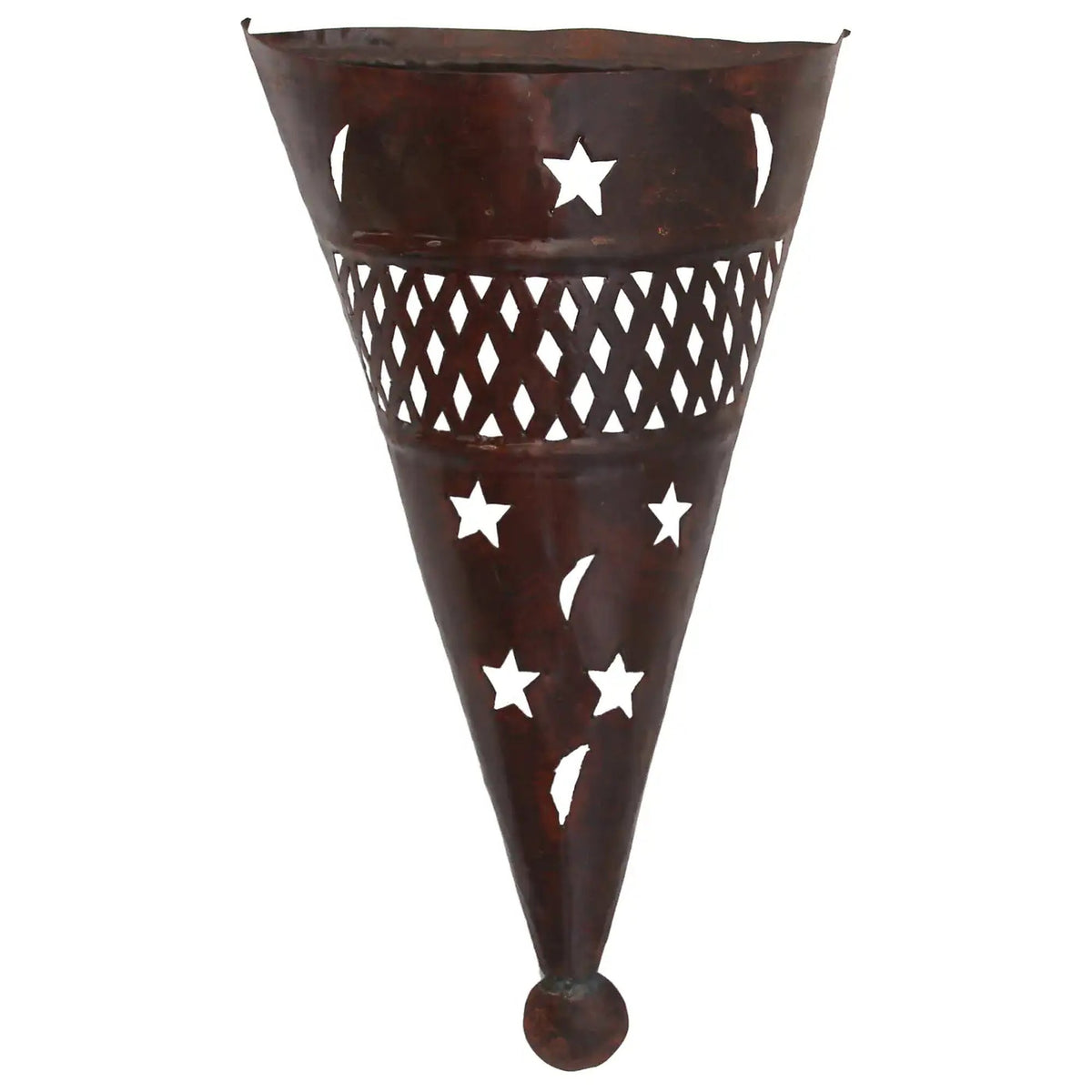 Moroccan Moorish Pierced Metal Wall Sconce Shade with Stars and Crescents